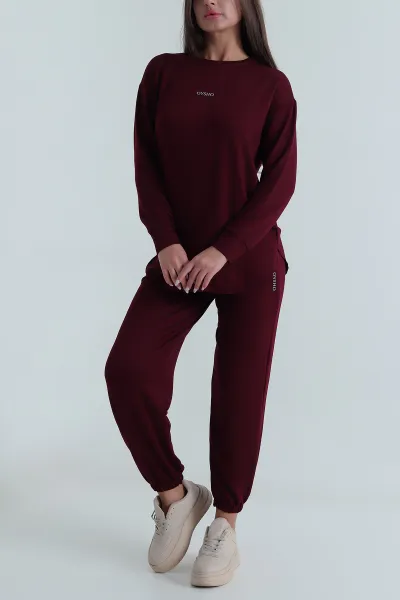 Mürdüm Bel ve Paça Lastikli Kadın Kristal Pijama Takımı 488247