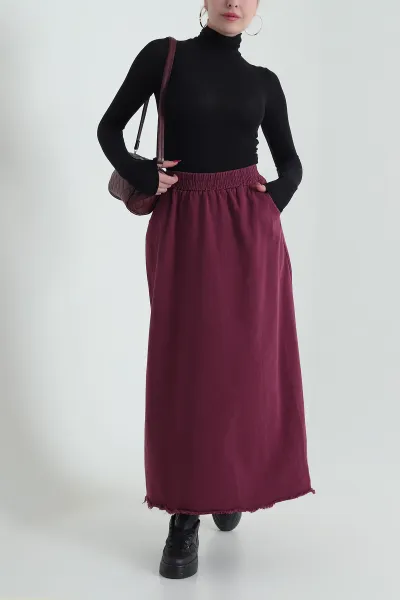 Mürdüm Beli Lastikli Gabardin Kadın Etek 428737