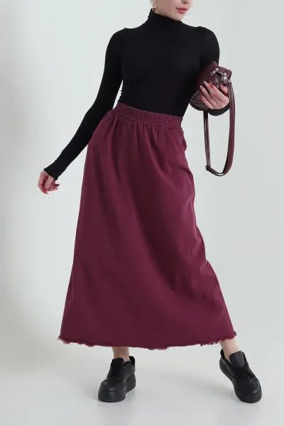 Mürdüm Beli Lastikli Gabardin Kadın Etek 428737
