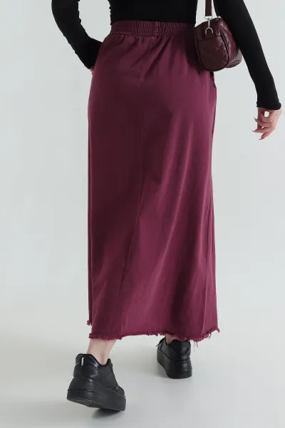 Mürdüm Beli Lastikli Gabardin Kadın Etek 428737