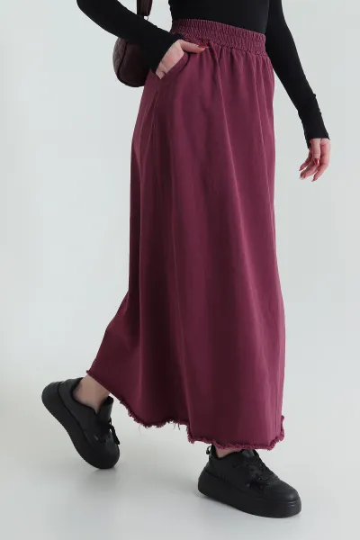 Mürdüm Beli Lastikli Gabardin Kadın Etek 428737