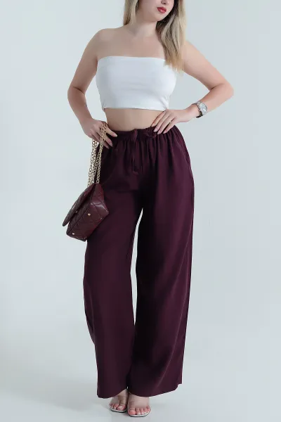 Mürdüm Beli Lastikli Kadın Tensel Pantolon 465943