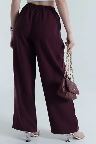 Mürdüm Beli Lastikli Kadın Tensel Pantolon 465943