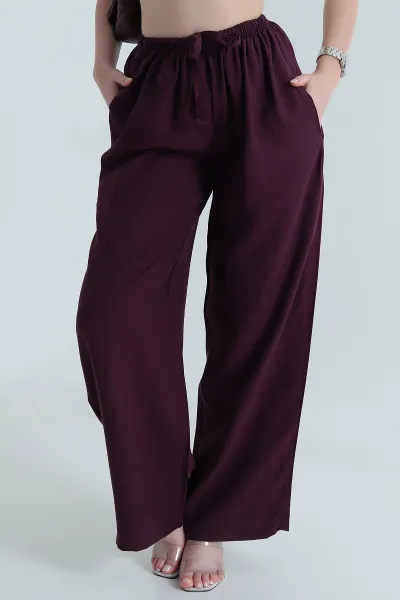 Mürdüm Beli Lastikli Kadın Tensel Pantolon 465943