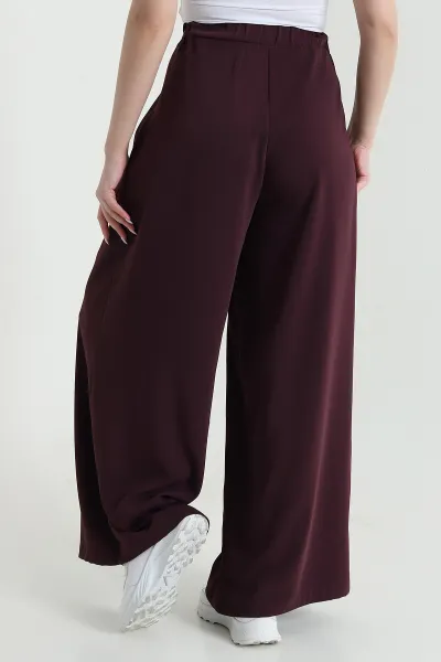Mürdüm Beli Lastikli Palazzo Kadın Poliviskon Pantolon 448560