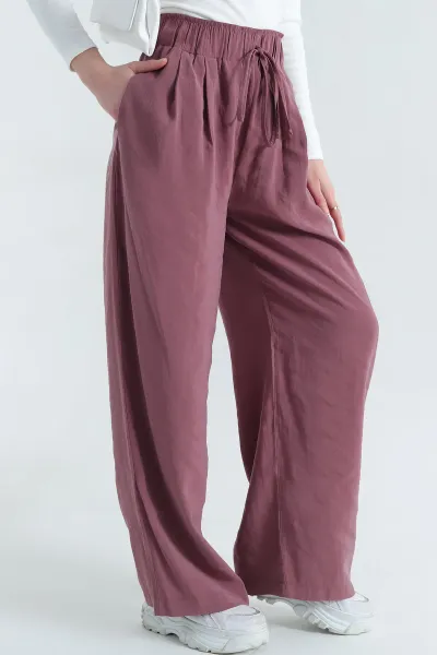 Mürdüm Bol Paça Bel Lastikli Modal Kadın Pantolon 337602