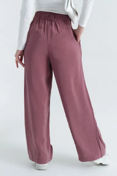Mürdüm Bol Paça Bel Lastikli Modal Kadın Pantolon 337602