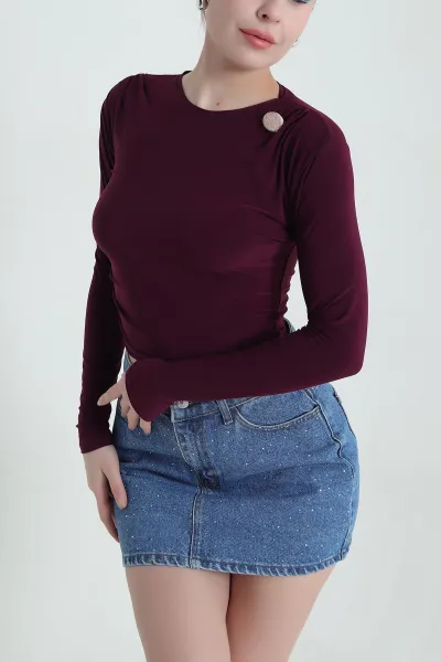 Mürdüm Büzgülü Sandy Kadın Bluz 439559