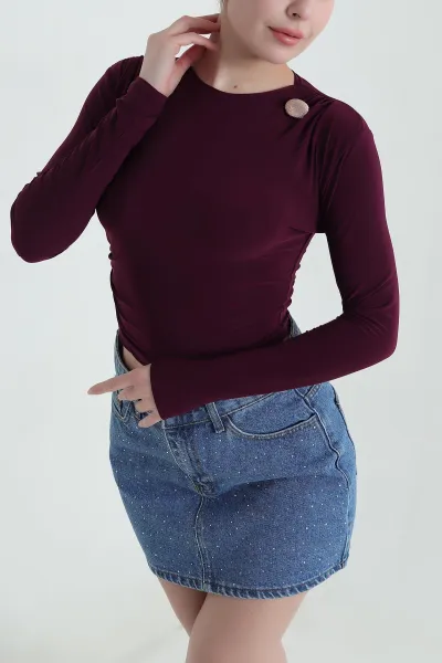 Mürdüm Büzgülü Sandy Kadın Bluz 439559