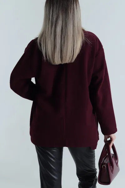 Mürdüm Cepli Düğmeli Kadın Kaşe Mont 489421