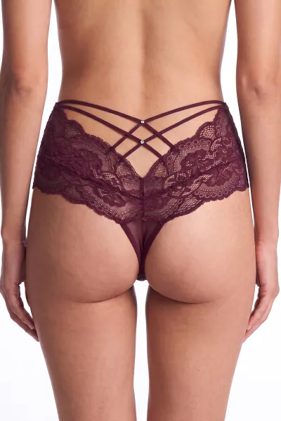 Mürdüm Dantel İşlemeli Kadın Tanga Külot 481582