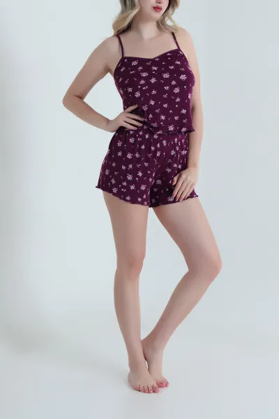 Mürdüm Desenli Şortlu Kadın Pijama Takımı 466348