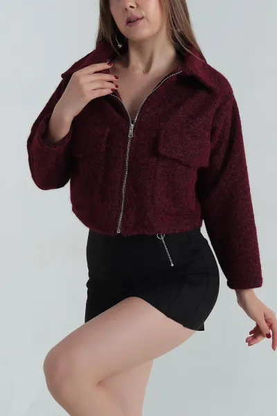 Mürdüm Fermuarlı Kaşe Kadın Mont 404852