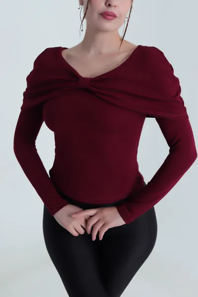 Mürdüm Fitilli Modal Kadın Bluz 482835