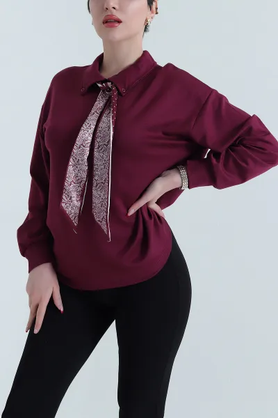 Mürdüm Fularlı Kadın Modal Bluz 441396
