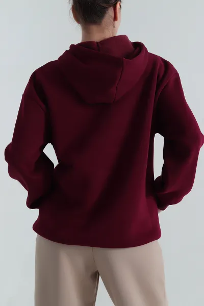 Mürdüm Kanguru Cepli Şardonlu Kadın Sweat 396877