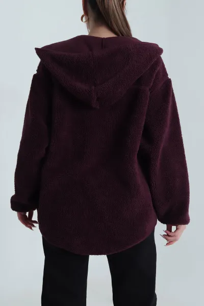 Mürdüm Kapüşonlu Yeni Sezon Kadın Fermuarlı Sweat 490183