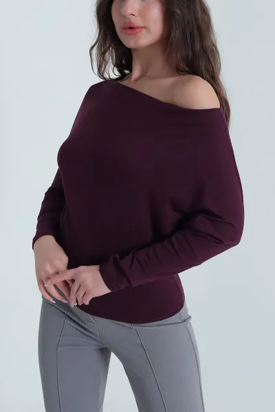 Mürdüm Kayık Yakalı Viskon Kadın Badi Bluz 461226