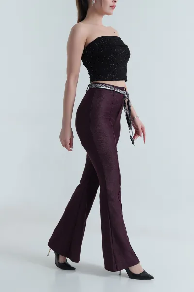 Mürdüm Kemerli Massimo Kadın Pantolon 489855