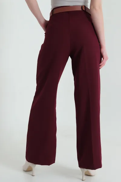Mürdüm Kemerli Tasarım Kadın Pantolon 436312