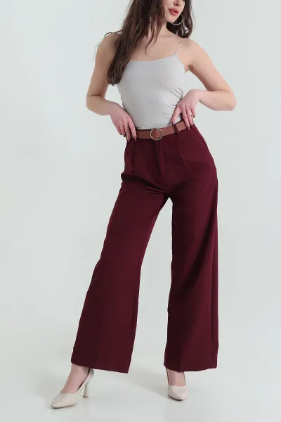 Mürdüm Kemerli Tasarım Kadın Pantolon 436312