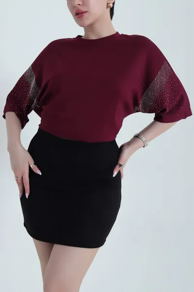 Mürdüm Kolları Taşlı Oysho Kadın Bluz 457017