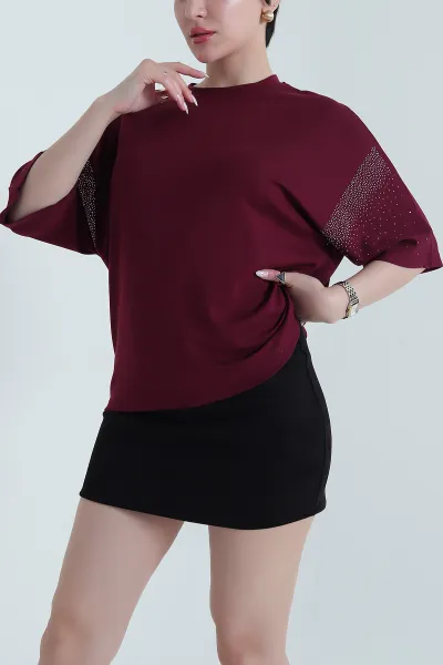 Mürdüm Kolları Taşlı Oysho Kadın Bluz 457017