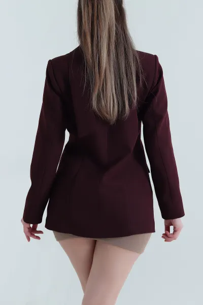 Mürdüm Kuşaklı Dabıl Blazer Kadın Ceket 443907
