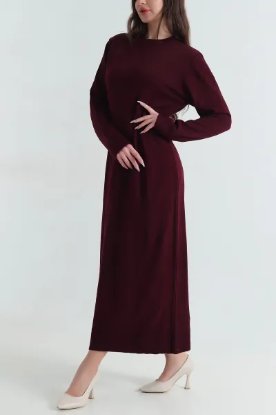Mürdüm Likralı Bisiklet Yaka Kadın Triko Elbise 414356