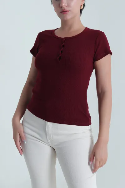 Mürdüm Likralı Fitilli Kadın Bluz 481426