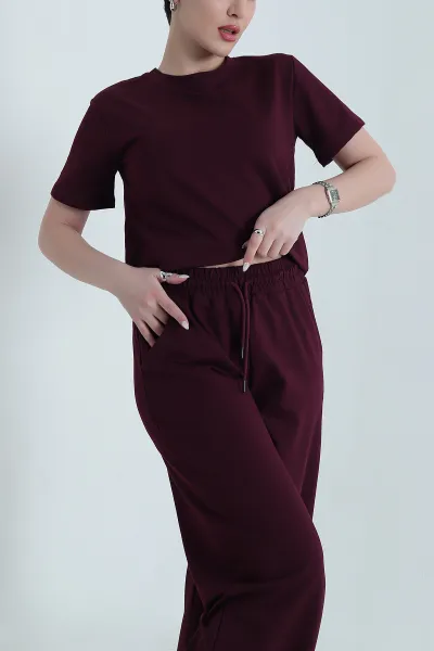 Mürdüm Likralı Kristal Bisiklet Yaka Kadın İkili Takım 443829