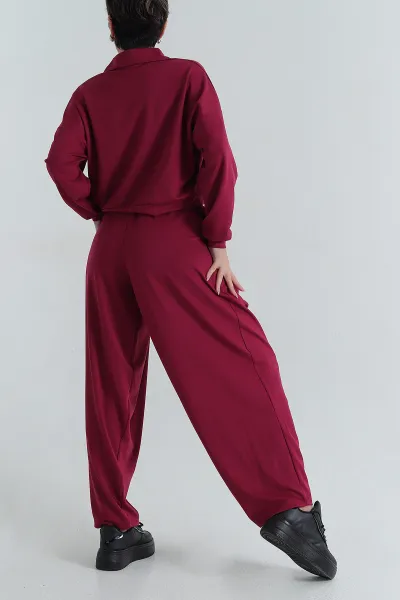 Mürdüm Likralı Polo Yaka Modal Kadın İkili Takım 402935