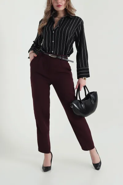 Mürdüm Linda Double Kemer Detaylı Kadın Pantolon 425660