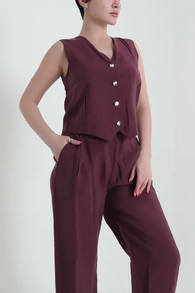Mürdüm Mass Tensel Yelek Pantolon Kadın İkili Takım 435165