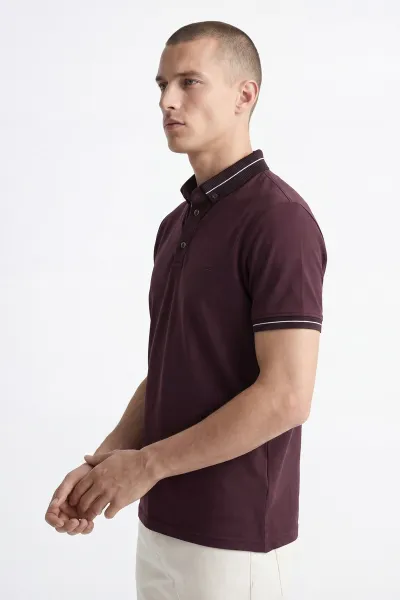 Mürdüm Modal Kumaş Polo Yaka Düğmeli Erkek Tişört 447803
