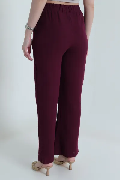 Mürdüm Müslin Keten Kadın Pantolon 462163
