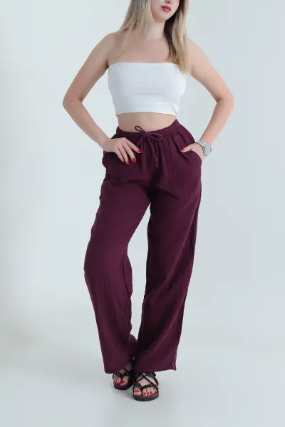 Mürdüm Müslin Keten Kadın Pantolon 467902