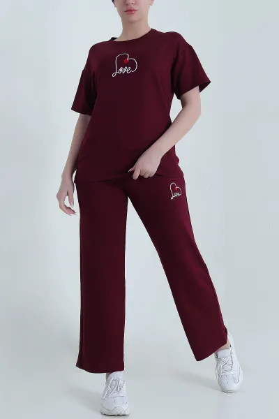 Mürdüm Nakışlı Kristal Kadın İkili Takım 460015