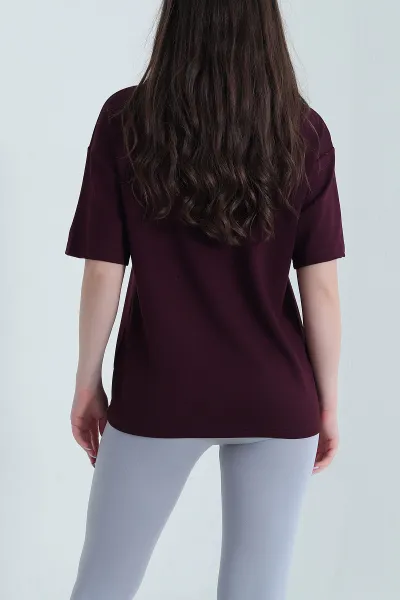 Mürdüm Nakışlı Modal Kadın Tişört 449609