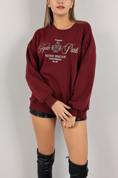 Mürdüm Nakışlı Şardonlu Bayan Sweat 142476