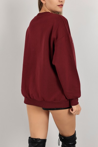 Mürdüm Nakışlı Şardonlu Bayan Sweat 142476