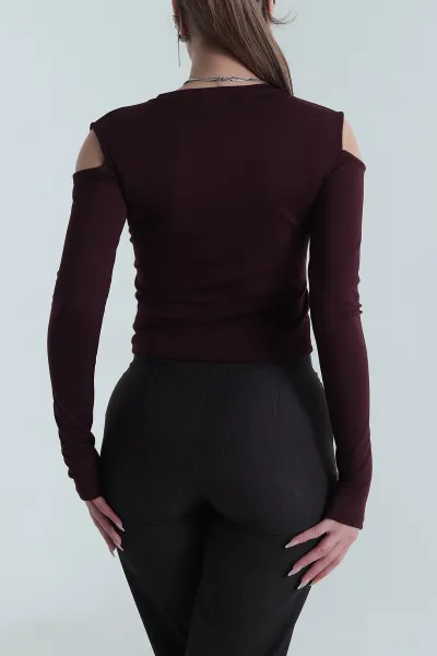 Mürdüm Omuz Detay Kadın Modal Bluz 490117