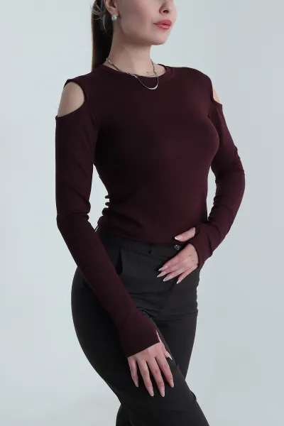 Mürdüm Omuz Detay Kadın Modal Bluz 490117