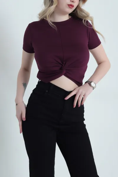 Mürdüm Önü Büzgülü Oysho Kadın Crop 458095