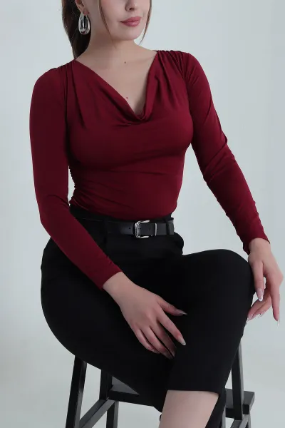 Mürdüm Önü Dökümlü Sandy Kadın Bluz 486972