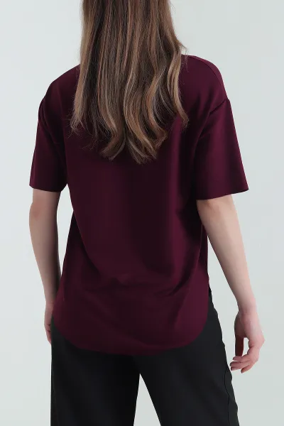 Mürdüm Oval Kesim Modal Kadın Tişört 433257