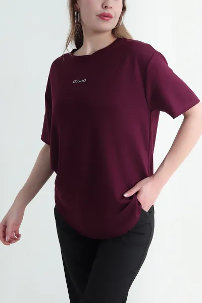 Mürdüm Oval Kesim Modal Kadın Tişört 433257