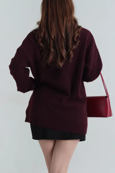 Mürdüm Oversize Kadın Triko Hırka 405453