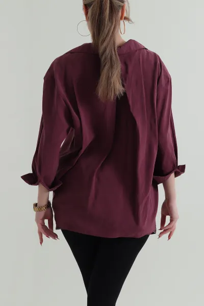 Mürdüm Oversize Modal Kadın Gömlek 427913