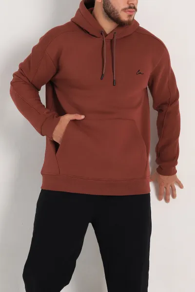 Mürdüm Oversize Üç İp Şardonlu Kapüşonlu Sweatshirt 300920
